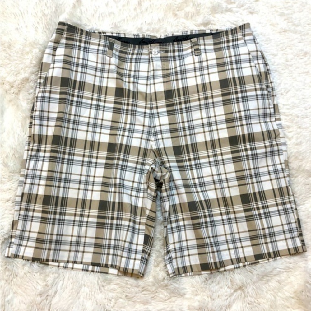 Ben Hogan Golf Shorts, Lightweight Easy Dry Tan & White Plaid, Sz. 38